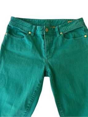 Tory Burch Cropped Slim Bootcut Jeans – Green MidRise Stretch Denim – Women’s 27